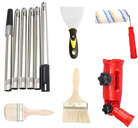 Farbrolle | Komplette Farbrolle mit Teleskop und Pinsel für Malerei – Zubehör für Projekte, Renovierung, Handwerk, Zäune, Böden, Decken, Türen, Wände, Möbel