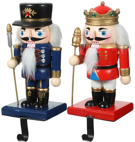BESPORTBLE Christmas Nutcracker Stocking Hooks 2pcs Metal Fireplace Stocking Holders Wall Hangers for Holiday Mantel Decoration