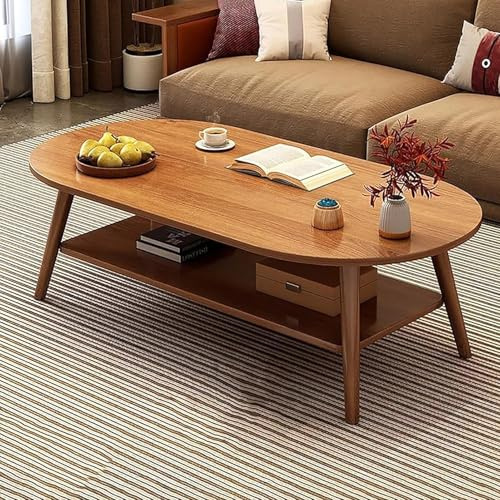 Couchtisch aus Holz mit Ablage, ovales Design für Wohnzimmer und Büro
