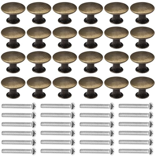 kuou 24 Pcs 30mm Bronze Cupboard Knobs, Kitchen Cupboard Handles | Cabinet Door Knobs, Vintage Matted Round Drawers Cupboard with 24 Screws for Drawer Wardrobe Cupboard Door