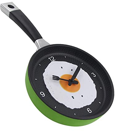 INACMWIH Frying Pan Design Hanging Wall Clock for Novelty Art Home Room Decoration Green