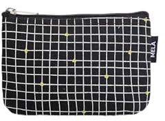 Kleine Kosmetiktasche aus Bio-Baumwolle – Kulturbeutel & Kosmetikbeutel, Make-Up Etui & Federtasche für Damen, Herren & Kinder, kompakt, vegan, mit Muster (Schwarz/Grid Print)