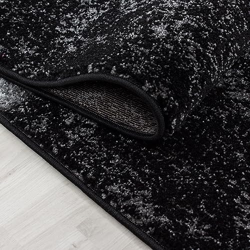 KADIMA DESIGN Teppich Kurzflor Kariert Modern Pflegeleicht Waschbar Strapazierfähig Langlebig Läufer Schwarz 80x300 cm Wohnzimmer Esszimmer Fußbodenheizung geeignet | Monza