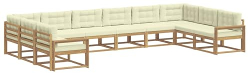 vidaXL Outdoor-Sofagarnitur mit Kissen 10 pcs Weiß und Creme, Moderner Garten-Sofa, strapazierfähige Lounge, Elegantes Patio-Sofa, Sitzplatz im Garten, Möbel für Poolbereich