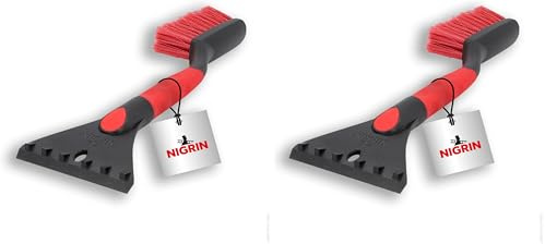 NIGRIN Eiskratzer mit Schneebesen, ergonomischer Griff, aus hochstabilem ABS, Schwarz-rot (Packung mit 2)