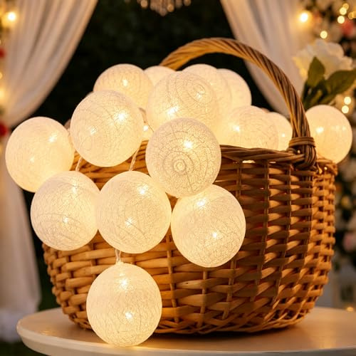 ZingBox Baumwollkugeln Lichterkette, 1,5M 10 LED, Weiß Kugel Lichterketten | Batteriebetrieben, Baumwollkugeln Deko, Cotton Ball Lichterketten für Kinderzimmer, Hochzeiten, Partys, Zimmer, Weihnachten