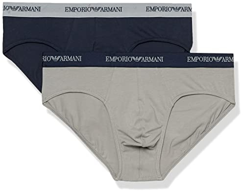 Emporio Armani Men's Stretch Cotton Classic Logo Brief, Grigio/Marine, Small