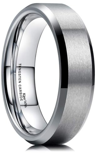 King Will Silber/Schwarz/Gunmetal Grau Wolframkarbid Ring - 6MM/7MM/8MM Versprechen Ehering für Männer Komfort Passform Abgeschrägte Kanten/Stufenkanten