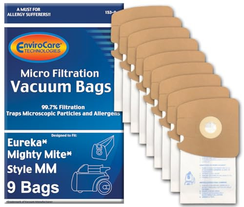 Envirocare Premium Replacement Multi-layer Micro Filtration Vacuum Bags Made to fit Eureka Style MM Eureka Mighty Mite 3670 and 3680 Series Canisters 9 Bags