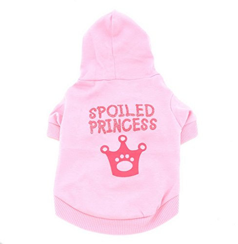 SMALLLEE_LUCKY_STORE Small Dog Spoiled Hoodie Chihuahua Clothes for Girls Crown Puppy Tee T shirt for Cat Yorkshire Toy Poodle Pink XS