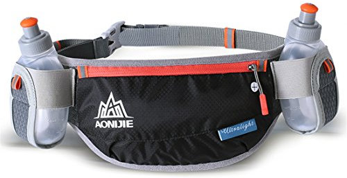 AONIJIE Ceinture D’hydratation Réglable Homme/Femme pour la Course, avec 2 gourdes de 170 ML (Noir+ 2 Bouteilles d'eau de 170 ML)