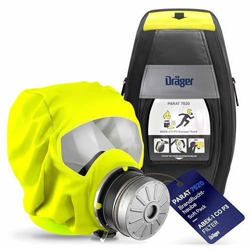 Dräger PARAT 7520 kombinierte Brand- und Industriefluchthaube | Effektive Rettungshaube mit Kombifilter ABEK CO P3 | Soft Pack