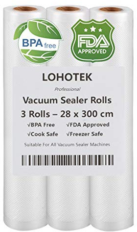 Mise sous vide Sac sous vide alimentaire, Rouleaux d'emballage pour Machine sous vide 3 Packs 28cm x 300cm pour Économiseur de nourriture