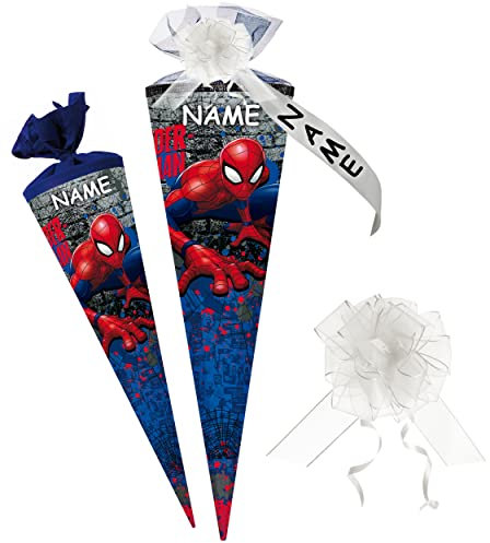 alles-meine.de GmbH Schultüte - Spyderman/Spyderman - 85 cm - eckig - incl. Name und individueller Schleife - Tüllabschluß - Zuckertüte - mit/ohne Kunststoff Spitze - NES..
