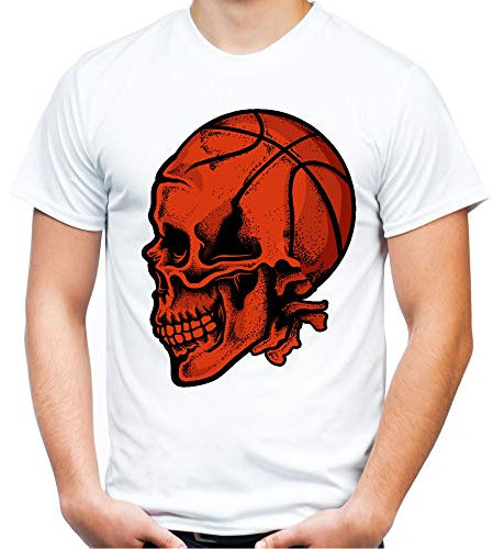 Sport Skull Basketball Männer und Herren T-Shirt | Sport Totenkopf (L, Weiß)