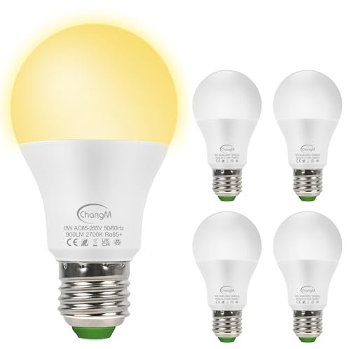 Dämmerungs bis Morgendämmerungs Glühbirne, Sensorbeleuchtung, 8W, intelligente automatische LED Glühbirnen mit automatischem Ein Ausschalten, Warmweiß E27 Innen Außenbeleuchtung Lampe 4 Pack