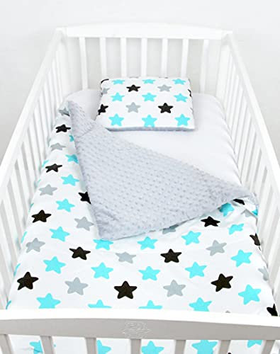Babylux Babydecke Krabbeldecke Minky Kuscheldecke Decke 75 x 100 cm mit Kissen 30x35cm (22K. Grau + Sterne)