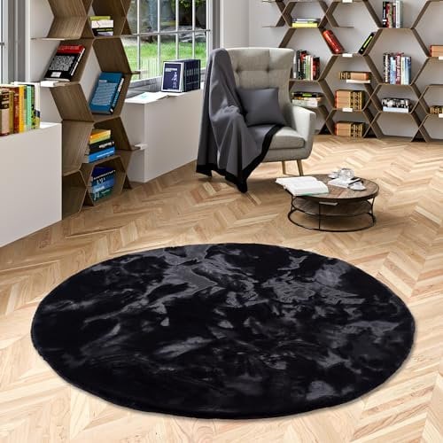 Pergamon Luxus Super Soft Fellteppich Plush Schwarz Rund in 3 Größen