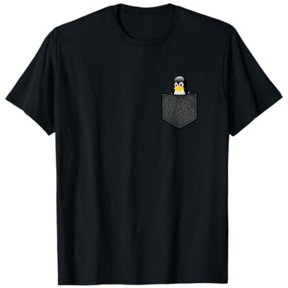 NordNerdz Tux Linux Pinguin T-Shirt, Schwarz, S, Klassische Passform, Cartoon, Unisex, Alle Jahreszeiten
