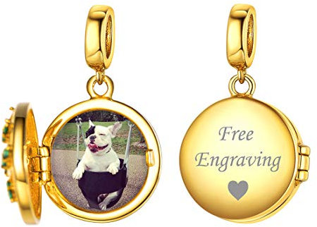 ChicSilver Personalisierte Foto Anhänger Damen Charm Beads für Mädchen mit Wunsch Fotogravur für Sie und Ihre Geliebte