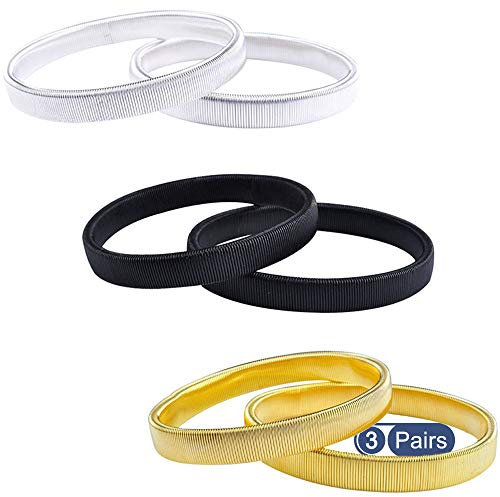 ZAWTR 3 Paar Ärmelhalter, Anti Rutsch Hülsenhalter Strumpfbänder Stretch Metallarmbänder, Metall Elastisch Bracelet Sleeve Holders Armband für Kellner Damen Herren Hemd (Silber, Gold, Schwarz)