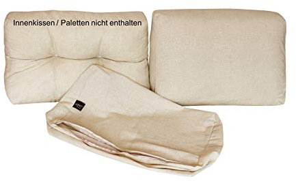 LILENO HOME Palettenkissen Bezug Beige - Ersatzbezug für Rückenkissen/Seitenkissen 60 x 40 x 16-20 cm - Polster Bezug für Europaletten - Palettenkissen Outdoor Hülle für Palettenmöbel