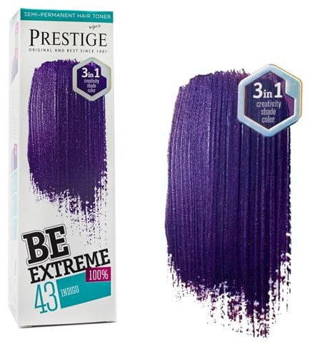 Vip's Prestige Be Extreme | Semipermanenter Haartonisierer 43 Indigo | Reines Pigment | Verleiht gefärbten oder grauen Haaren Farbe | Temporäres Ergebnis | Ammoniakfrei, Parabenfrei, PPD-frei