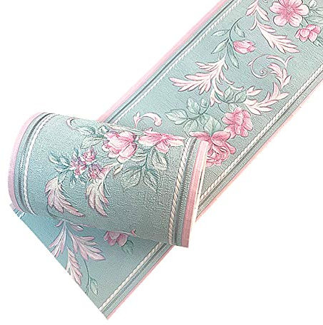 Simplemuji Self Adhesive PVC Vintage Flower 3D Waterproof Wall Border Decor Removable Kitchen Bathroom Tiles Stciker 10CM by 5M (Rose Red)