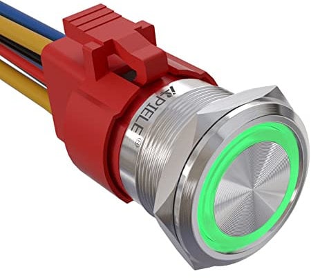 APIELE 22MM Verriegelung Druckschalter 12VDC 10A, Edelstahl mit LED wasserdicht Latch Drucktastenschalter mit vorverdrahtetem Stecker, Auto RV LKW Boot EIN/AUS Taste Schalter(Grün)