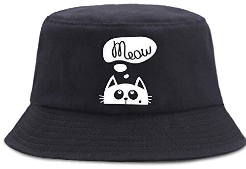 NIUASH Fischerhüte Anime Cat Cute Printing Fischerhut Outdoor Baumwolle Panama Caps Unisex Hip Hop Eimer Hüte Faltbare Sonnenschirm AC