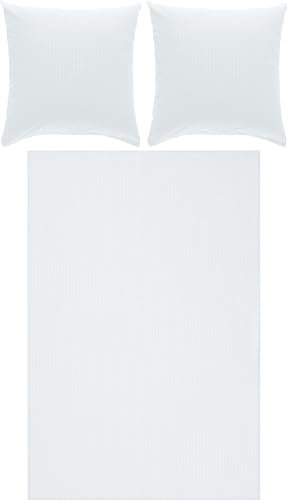 Erwin Müller Bettwäsche-Set Seersucker Uni Serie Rosenheim, Bettbezug, Kissenbezug weiß Größe 80x80 cm / 200x220 cm - pflegeleicht, bügelfrei, mit Reißverschluss