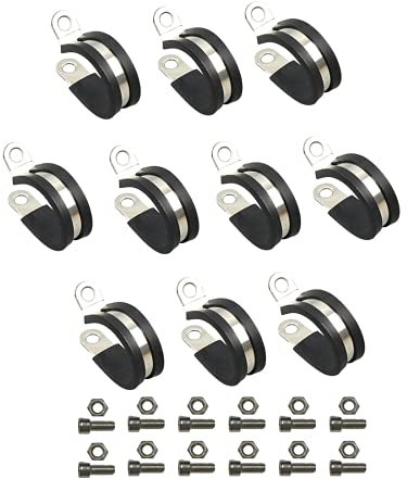 Ncheli 10 pcs Kabelschelle,Ø 30mm Rohrschelle Metallklemme Kabelklemme Gummi P Clips Aus 304 Edelstahl mit hochwertiger Schlauchleitung Klemme Edelstahl für Fahrzeugschlauch Indoor Outdoor Kabel