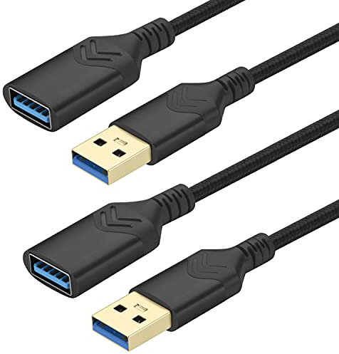 USB 3.0 Extension Cable, 1.5M High Speed Extension Cord - 2Pack, 5FT, Male to Female, for Playstation/Xbox/Flash Drive/Card Reader/Hard Drive/Keyboard/Printer/Scanner (Black)