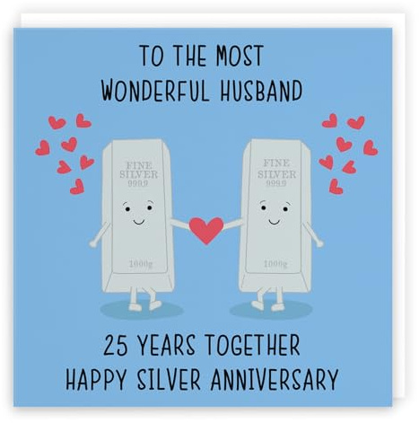 Hunts England - Husband 25th Anniversary Card - To The Most Wonderful Husband - 25 Years Together - Happy Silver Anniversary - Iconic Collection