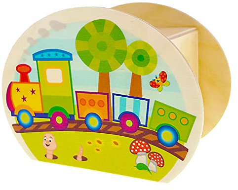 Hess Holzspielzeug 20021 - Kinder-Spardose aus Holz mit Eisenbahn-Motiv inkl. Gummischloss, handgefertigt, für Geld-Geschenke zum Geburtstag, ca. 11,5 x 8,5 x 6,5 cm groß