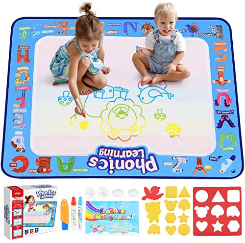 EUCOCO Spielzeug ab 1 2 3 4 5 Jahre Mädchen Geschenk ab 1 2 3 4 5 Jahre Kinderspielzeug ab 1-5 Jahre Junge Malmatte mit Wasserstift Einschulung Geschenk für Mädchen Wassermatte ab 1-5 Jahre