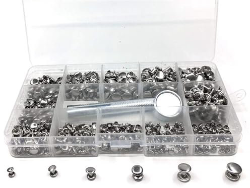 práctico 300 conjuntos de correa del metal Remaches 5 + 6 + 7 + 8 + 9 + 10 mm de doble casquillo Remaches broches de cuero collar de la bolsa Botones Zapatos uñas for mascotas Decoración Botones herra