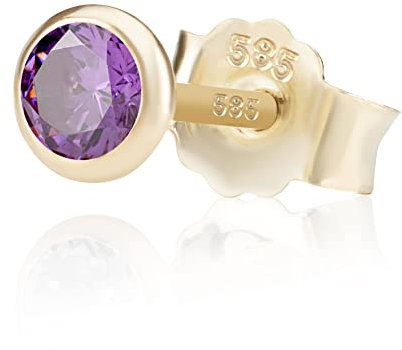 NKlaus Einzel 4,0mm 585 Gelb Gold 14 Karat Ohrstecker Kristall Zirkonia Amethyst Butterfly Verschluss Damen Mädchen 11028