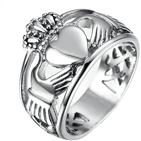 Homxi Herren Ringe Gothic,Ringe Claddagh Krone mit Herz Ring Edelstahl Herren Silber Ring Herren Größe 70 (22.3)