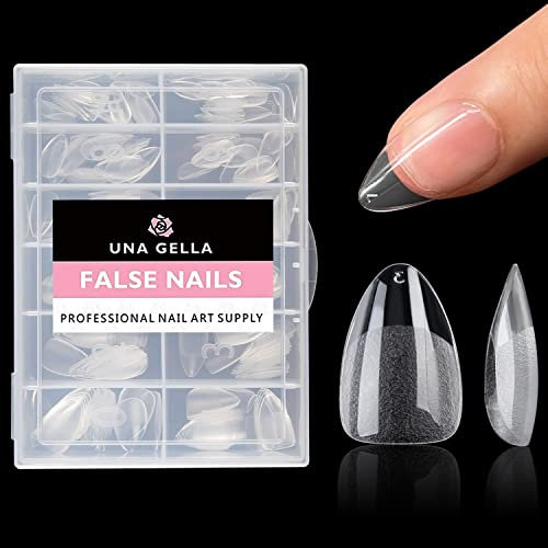 UNA GELLA Capsules Amande Courte 216pcs Ongles Artificiels Préformés Gel Acrylique Extensions Complètes pour Ongles DIY Salon à Domicile 12 Tailles