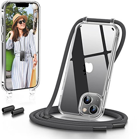 GOODVISH Handykette Kompatibel mit iPhone 14 Hülle, mit iPhone 13 Hülle, Necklace Hülle mit Band Handyhülle für zum Umhängen, Transparent Case mit Schnur, Kameraschutz und Bildschirmschutz, Grau