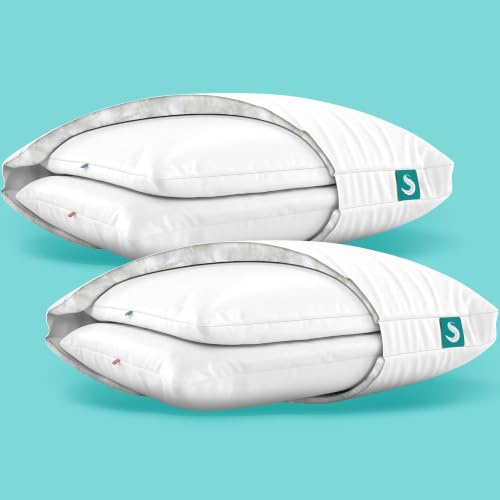 Sleepgram 2-Pack Cooling Bed Pillows & Removable Cover for Sleeping Sets, King Size - Adjustable and Washable Bedding Pillow Set for Comfortable Sleep