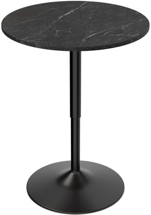 Magshion Bar-/Kneipentisch, rund, höhenverstellbar, Holz, 60 cm – 90 cm, für Wohnzimmer, Esszimmer, Bar, Cocktailtisch (Marmorschwarz)
