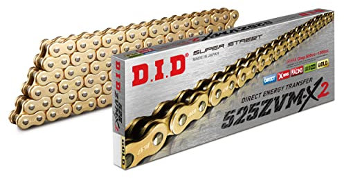 DID Cadena 525ZVM-X2 (Oro y Oro) - Longitud: 116 eslabones con unión remachada (ZJ)