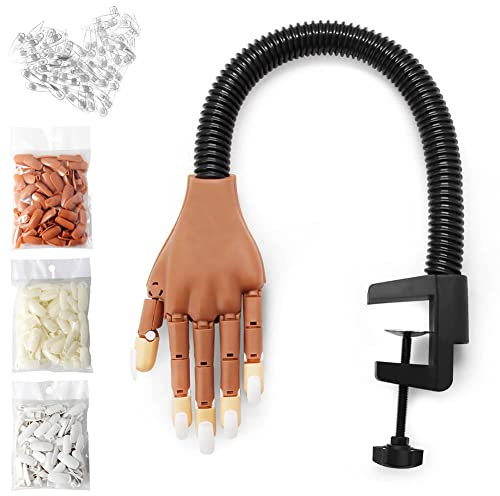 Pratique Faux Nail Art, Mains et Doigts d'entraînement Flexible + 300 pièces Ongles Courts + 100 pièces Ongles Longs