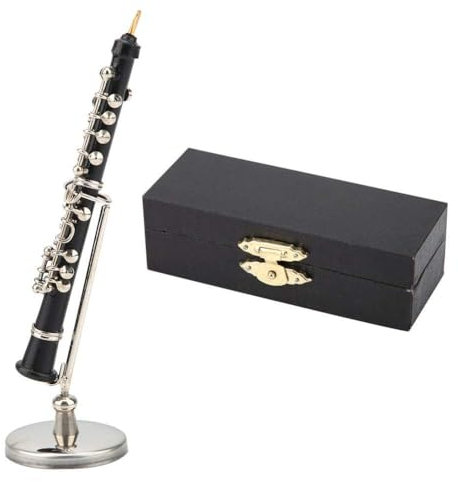 Cyrank Oboe-Modell-Ornament, Mini-Musikinstrument-Modell Mini-Oboe-Saxophon-Display-Ornament mit Ständer und Etui Miniatur-Musikreplik-Dekoration