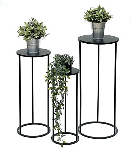 DanDiBo Blumenhocker Metall Schwarz Rund Blumenständer Beistelltisch 96316 3er Set Blumensäule Modern Pflanzenständer Pflanzenhocker