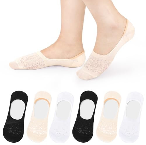 MELLIEX 6 Paia Calzini Fantasmini Donna, Elastica Cotone Calzini Invisibile con Gel Antiscivolo, Corti Bassa Salvapiede Calze per Primavera Estate Autunno