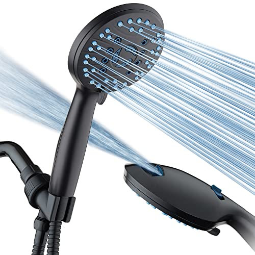 AquaCare Handbrause, 8 Modi, Hochdruck, Anti-Verstopfungsdüsen, integrierte Power-Wash zum Reinigen von Wanne, Fliesen und Haustieren, extra lang, Edelstahlschlauch, Wand- und Überkopfhalterungen