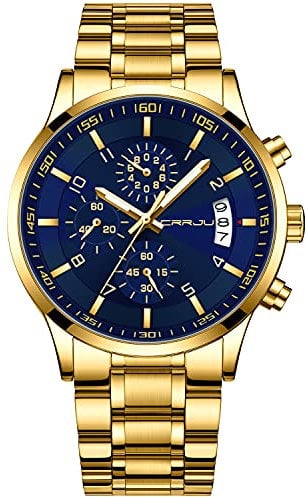 CRRJU Herren Uhr wasserdichte Chronographen Armbanduhr Männer Edelstahlarmband Business Analog Quarzuhr mit Kalender